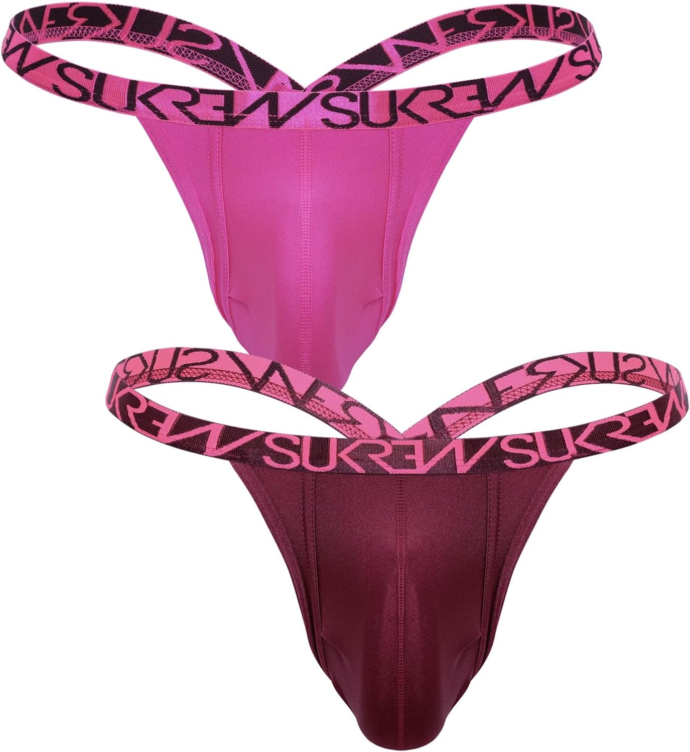SUKREW - Men's Thongs Underwear - Bubble Thong Multipack 1x Party Pink + 1x Claret
