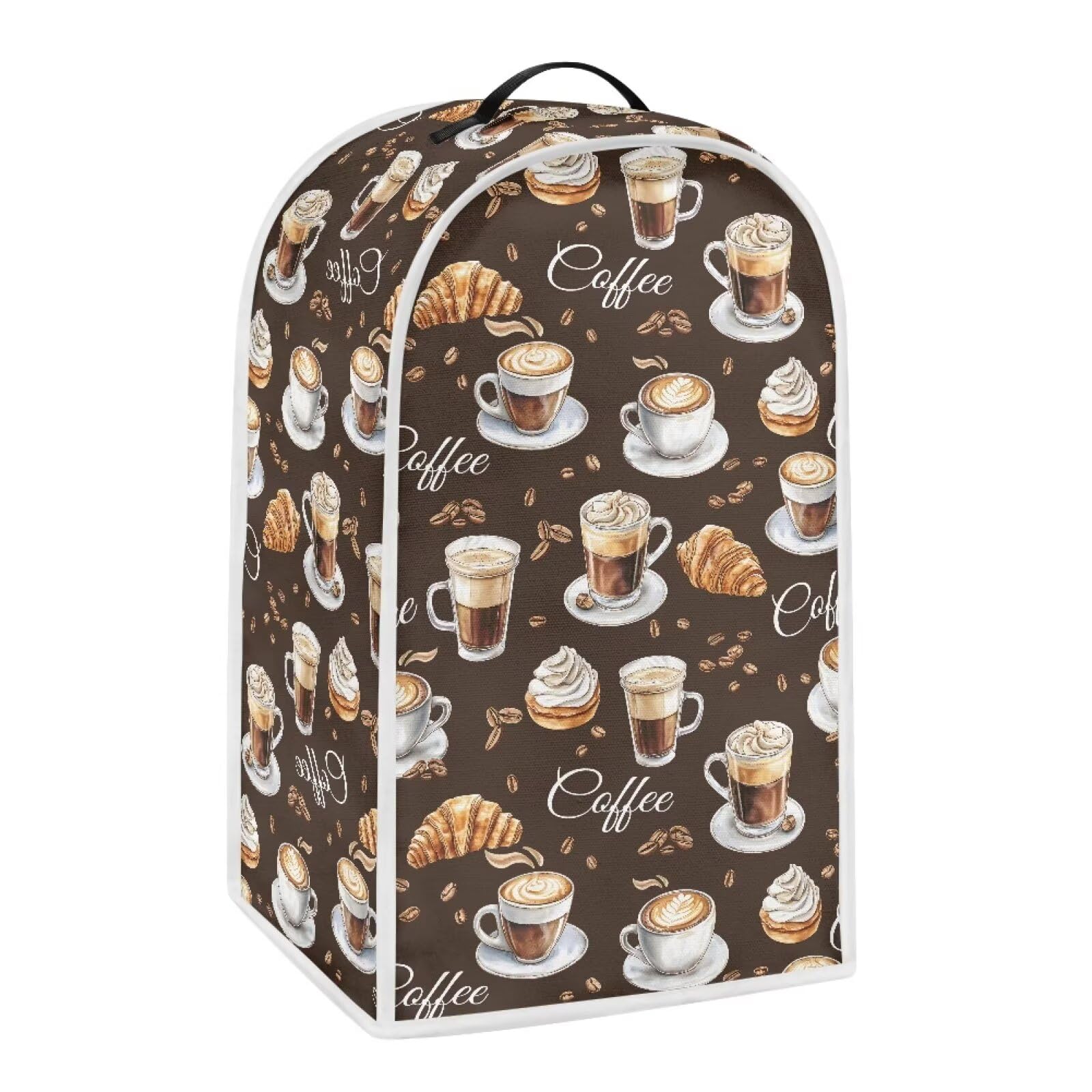 Bread &amp; Coffee Pattern Kitchen Blender Cover Machine Washable Food Processor Dust Cover with Top Handle Machine Washable Small Appliance Protector for Coffee Maker Juicer