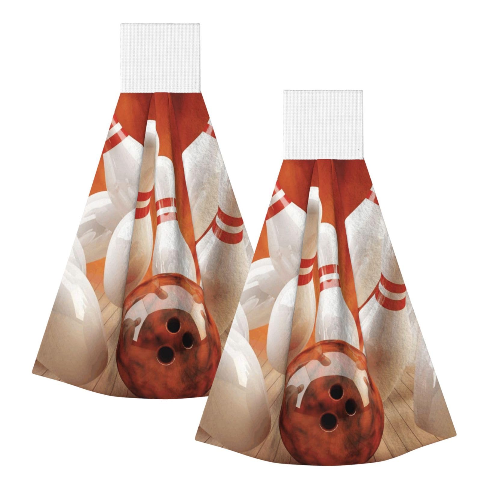 DOPKLNA Bowling, 2 Pcs Hanging Coral Fiber Hand Towels for Bathroom, Absorbent Kitchen Towels