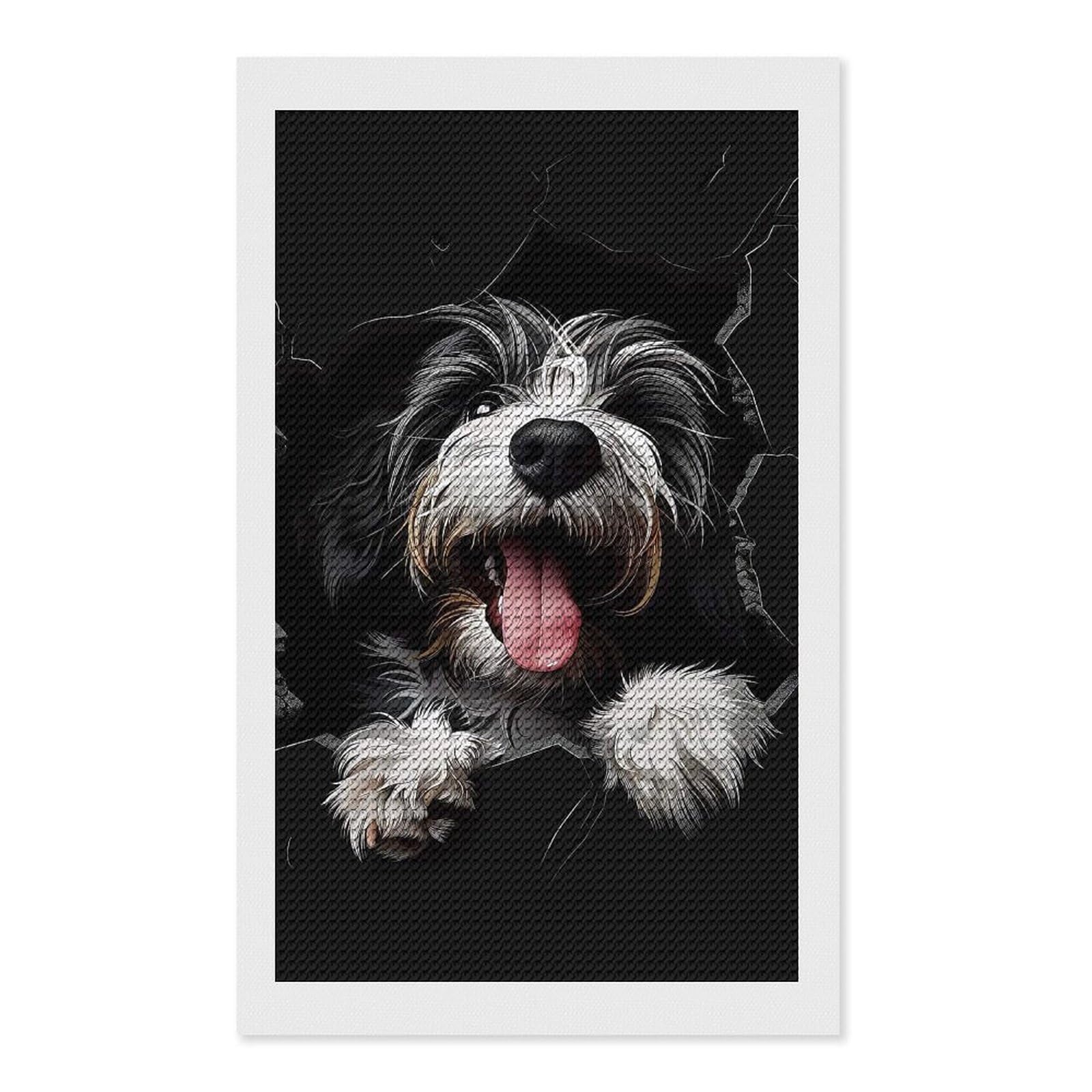 Junmoney Bearded Collie Diamond Art Kit 12"x20", Gift Idea, for Family Craft Time, Mindful Craft Activity, Boho Decor, Relaxing DIY Hobby