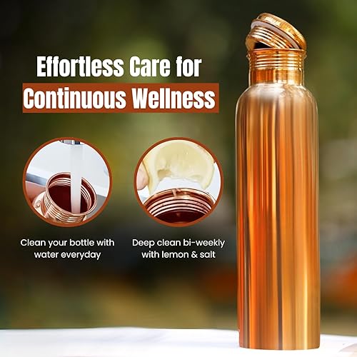 Miniatura 5 de Botella de agua de cobre puro  Recipiente de cobre ayurvédico hecho a mano de 33.8 fl oz34 onzas  Acabado liso, tapa a prueba de fugas, beneficios