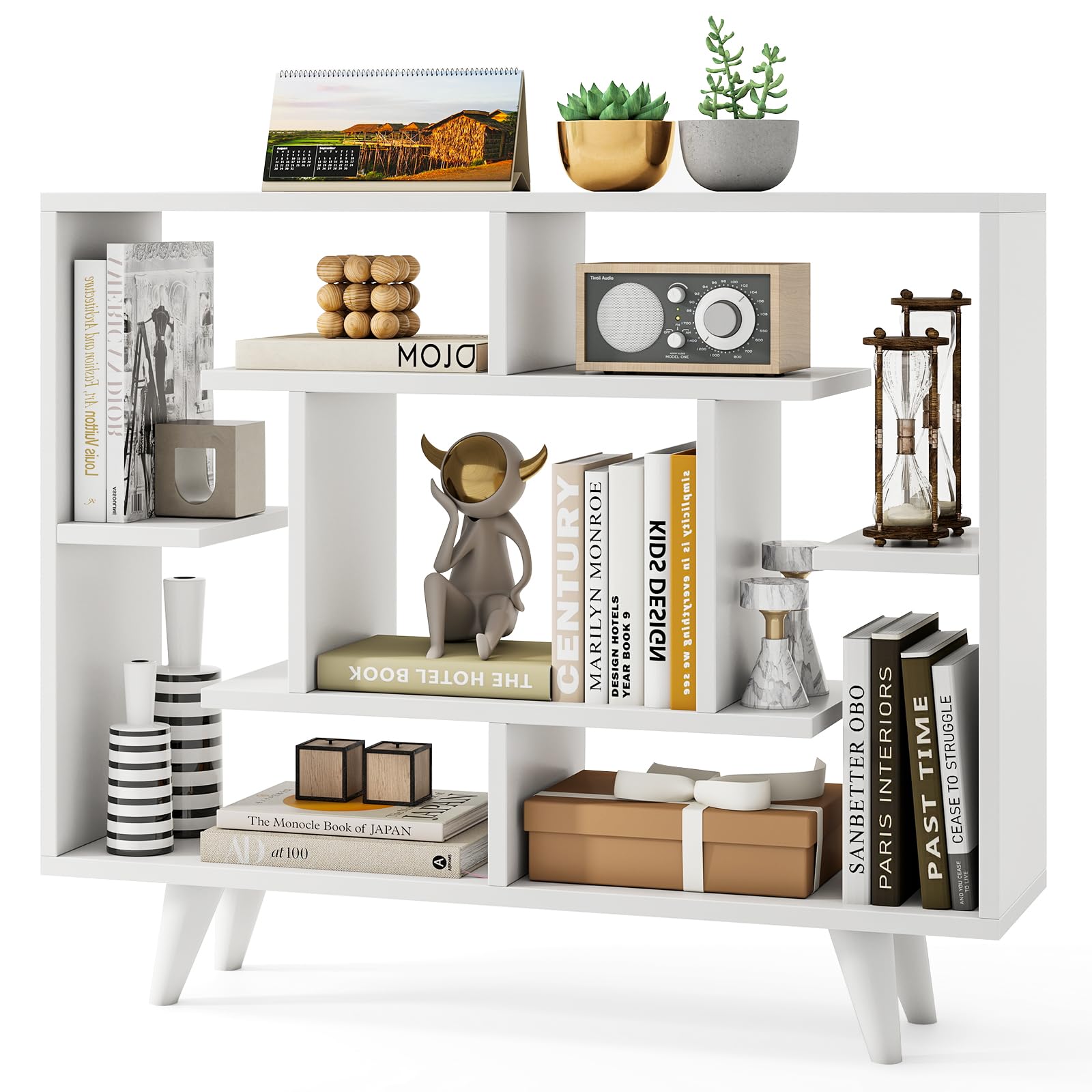 Tangkula Geometric Bookshelf, 3 Tier Modern Freestanding Open Bookcase with Anti-Tipping Devices & Legs, Home Office Decorative Storage Organizer