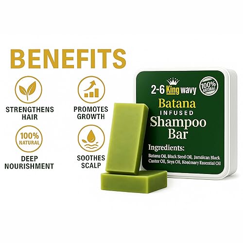 Miniatura 3 de 2-6 King Wavy Barra de champú para reparar y rejuvenecer el cabello dañado - Mejora el cuero cabelludo (Batana Shampoo Bar)