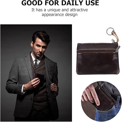 Miniatura 9 de OSALADI Cartera de mano para hombre, monedero, tarjetero, diseño de cremallera, cartera corta, Coffee, 12.5X9.5X0.6CM, A la moda