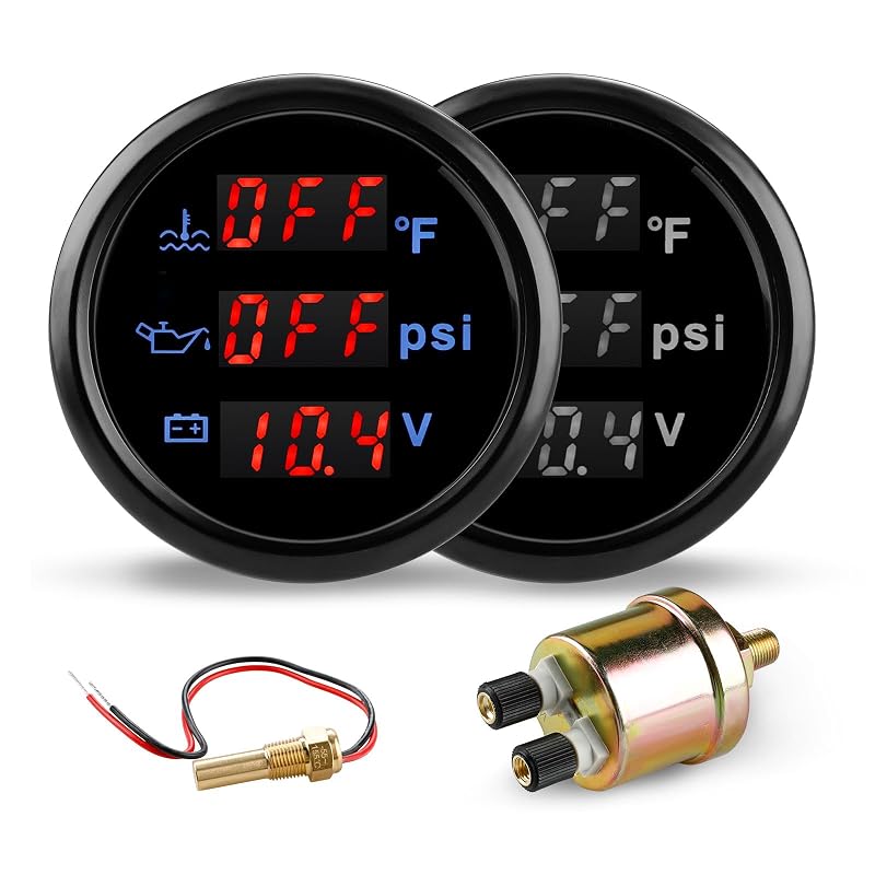 Kit de 3 medidores automotivos 52 mm WATERWICH – Temperatura da água, pressão do óleo e voltímetro