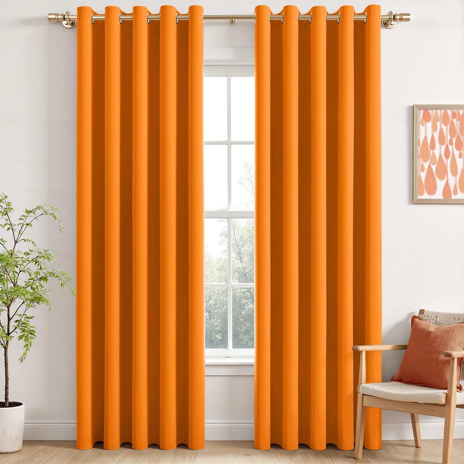 MIULEE Orange Blackout Curtains for Living Room 2 Panel Set, Premium Eyelet Curtains for Bedroom, Thermal Insulated Window Curtain Drapes, Black Out Curtain 90 Drop, Each Panel 66 x 90 Inches โ image 1