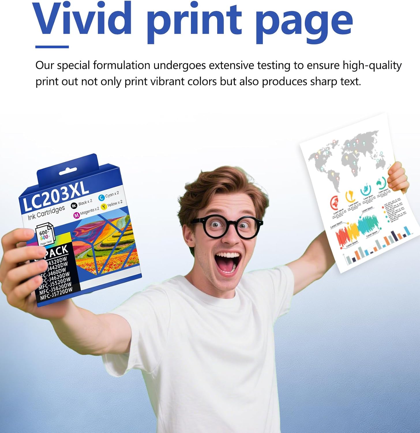 LC203XL Ink Cartridges High Yield 8-Pack Replacement for Brother LC203 XL LC201 LC203BK Ink MFC-J480DW MFC-J485DW MFC-J460DW MFC-J4620DW MFC-J4420DW Printer (2BK/2C/2M/2Y)