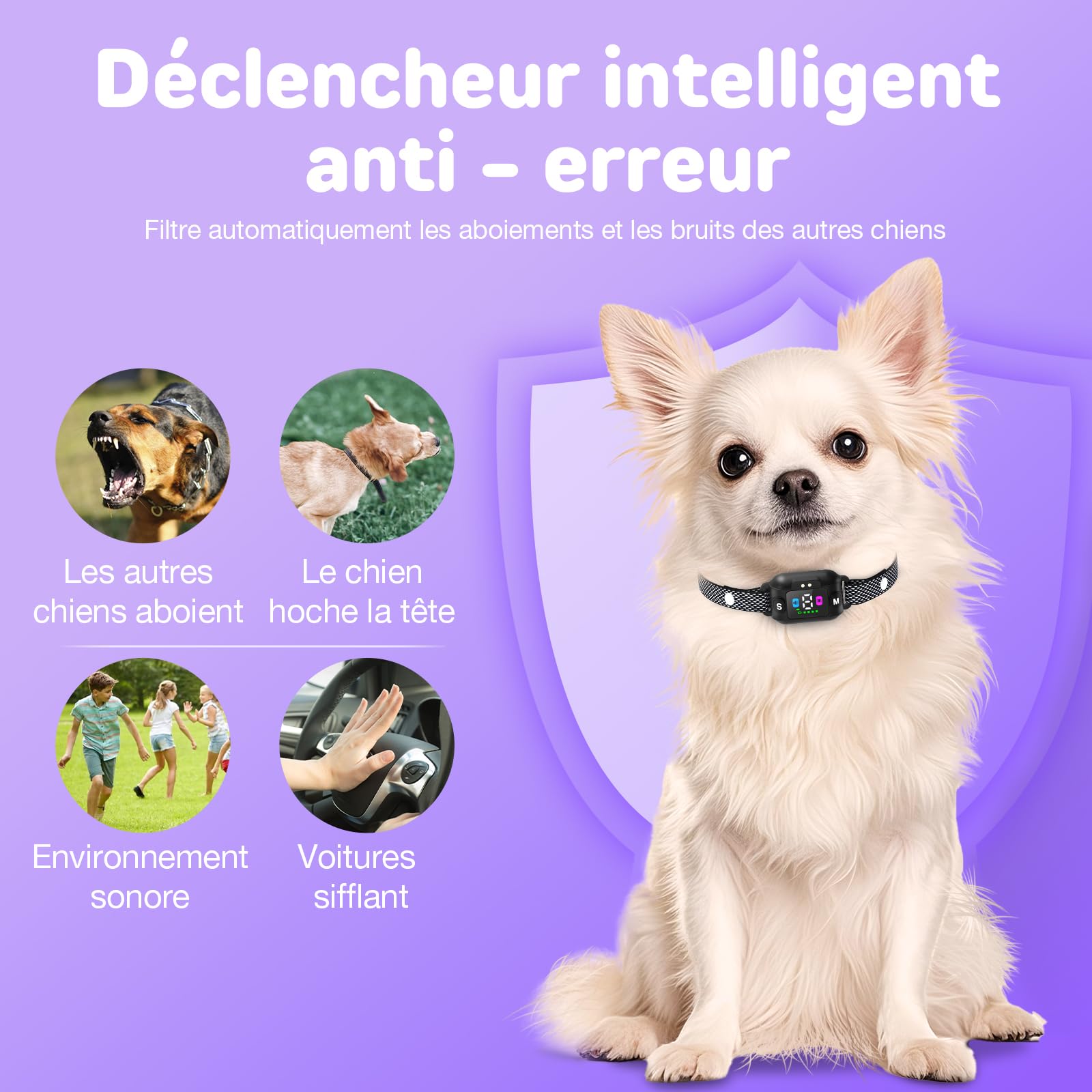 Collar Adiestramiento para Perros - Collar Antiladridos con 3 Modos de Eficiente, Recargable con 7 Niveles de Sensibilidad Ajustables, IP67 Cuello Entrenar Perros Grandes y Pequeños (Negro)