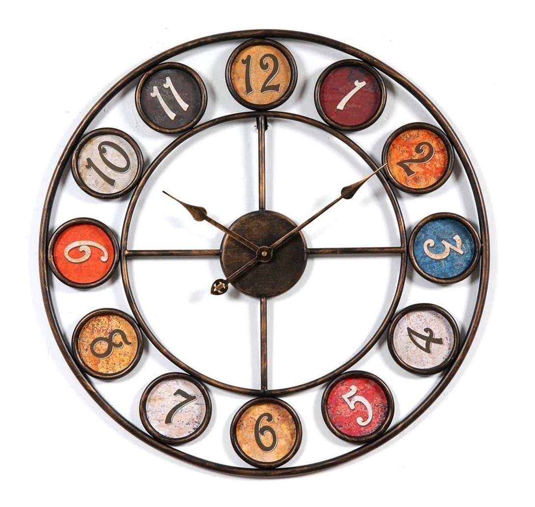 SaryEdge Retro Art Metal 24 Incn / 60Cm Round Hanging Watch Non Ticking Silent Sweeping Second Wall Clock,