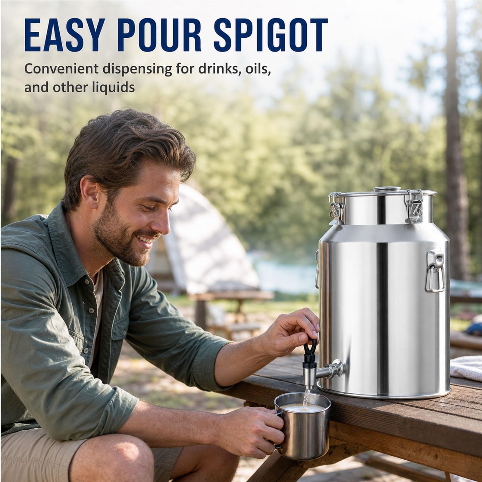 Dispensador de Bebidas Independiente de Acero Inoxidable 304, 5L-88L Cubo Dispensador de Agua con Tapa Hermética y Grifo, Cántaro de Leche Antifugas para Jugo Vino Agua
