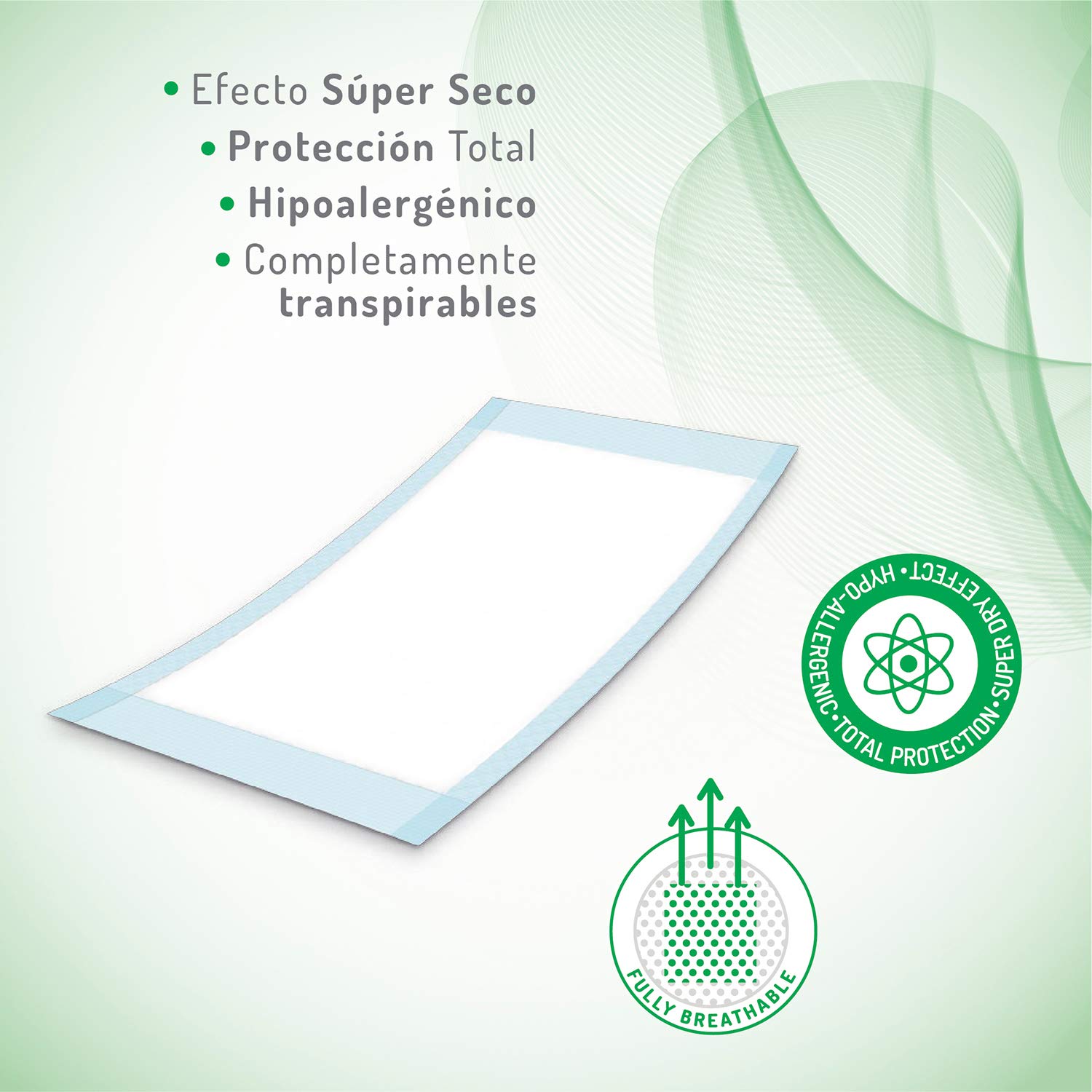 Absorbeo Empapador Extra Protección, Efecto Súper Seco, Protección Total, Hipoalergénico, Totalmente Transpirable, Tamaño 60 X 90 cm, 30 Protecciones