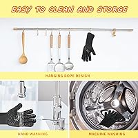 Vista 6 de Guantes BBQ, 1472 °F, resistentes al calor, guantes ignífugos, guantes de silicona antideslizantes lavables, guante de horno, guante de cocina