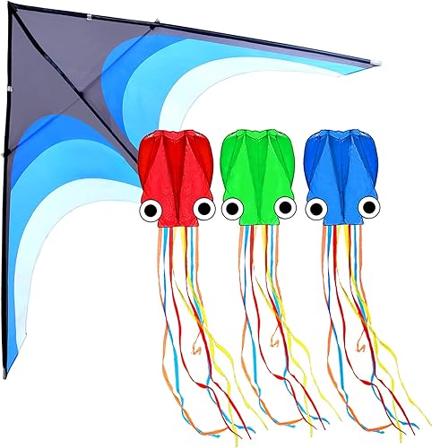 Kaiciuss Juego de cometa de pulpo y cometa clásica Delta para niños y adultos