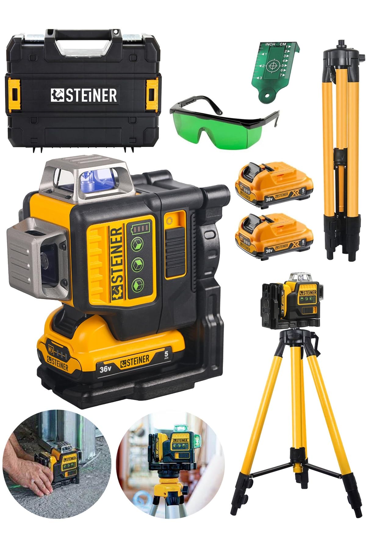 Steiner Alman 36 V 5 Ah Profesyonel Çift Akülü 12 Köşe 360° Otomatik Lazer Hizalama + Tripod…