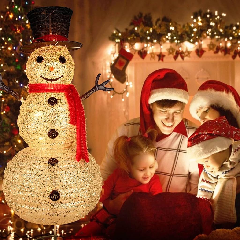 LANGWEI Muñecos De Nieve Navideños Decorados, Decoración De Estatua De Arte De Hierro DIY con Iluminación LED Plegable De 4 Pies para Decoración del Hogar De Fiesta Familiar En El Patio De Vacaciones