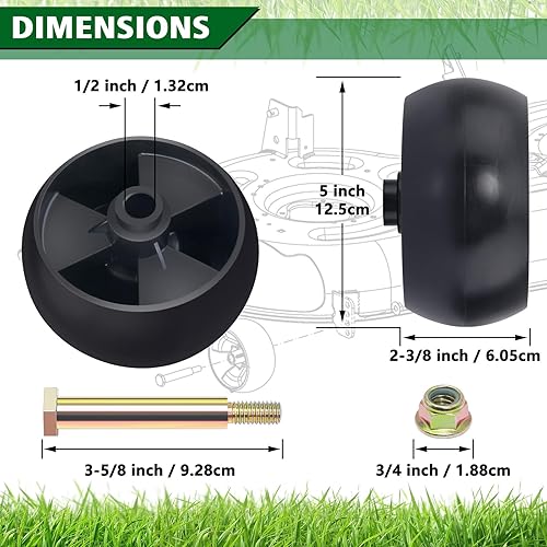 Vista 5 de CheeMuii 4 Pack Mower Deck Wheel Kit Replace for MTD/Cub Cadet 734-04155 Replace for Toro 112-0677 72-025 210-275 5" Deck Wheels with Bolts & Lock