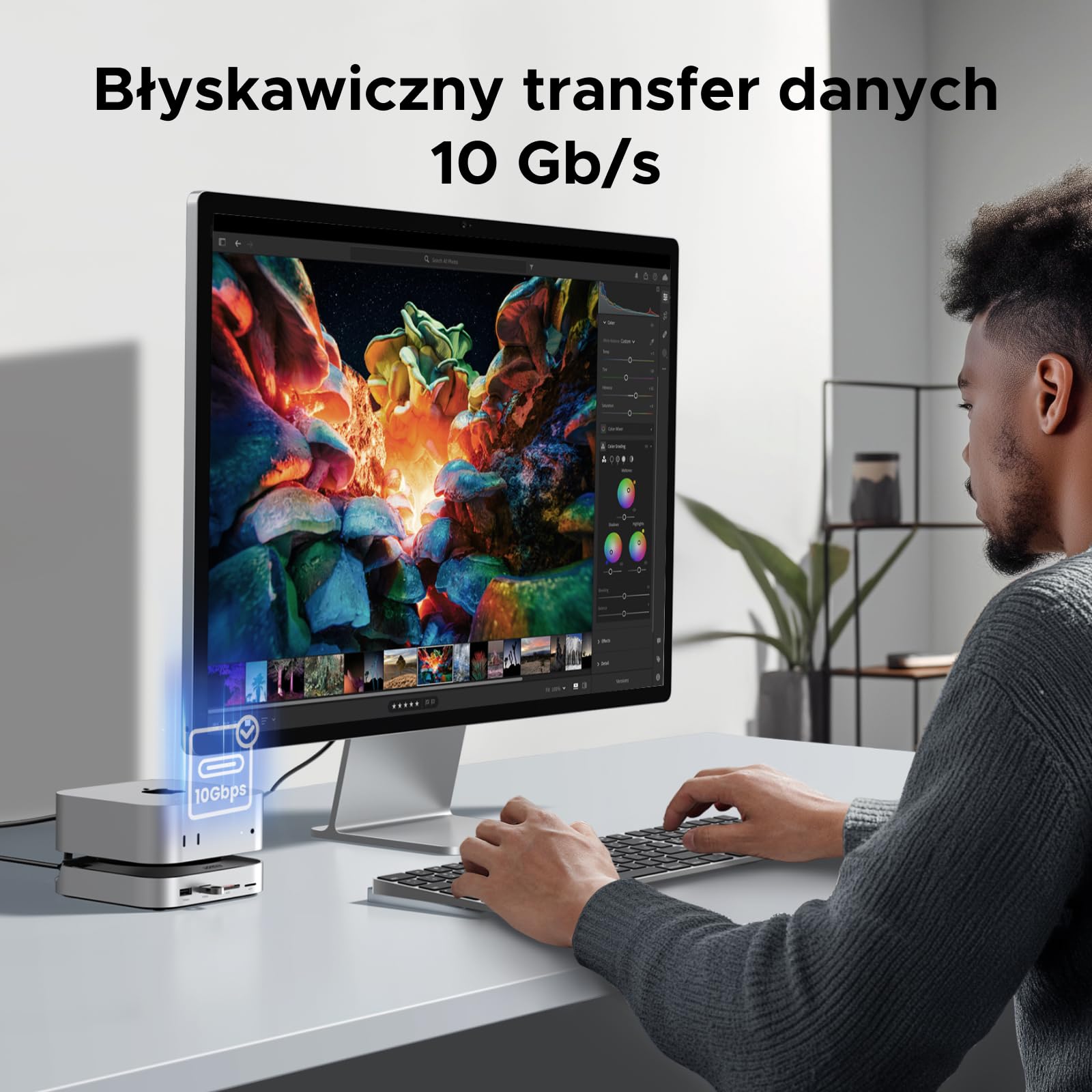 UGREEN Mac Mini M4 dok z 4K DisplayPort do konfiguracji z dwoma monitorami, portami USB 10 Gb/s, dyskiem SSD M.2 NVMe, czytnikiem kart SD/TF i gniazdem audio 3,5 mm Kompatybilny z Mac Mini M4/M4 Pro