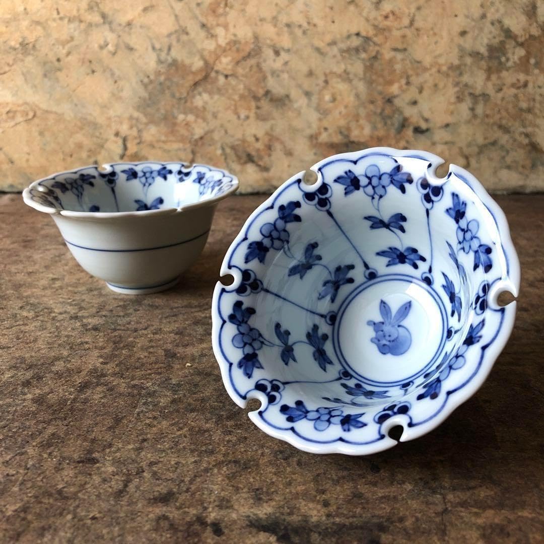 tomo 波佐見 焼割草花うさぎ紋 雪輪小付 雪輪小付 割草花兎紋 | takumikk