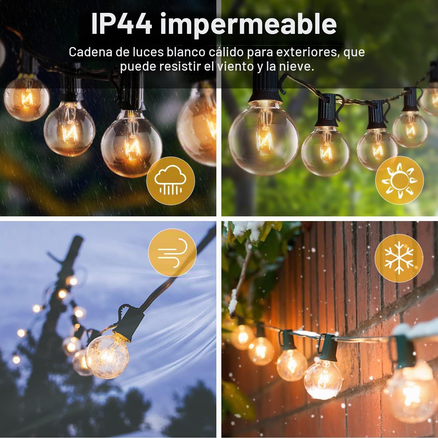 Guirnaldas de Luces Exterior, TOGAVE 9.5M Cadena Luminosas 25+4 Bombillas IP44 Impermeable, Decoración para Jardín, Terrace, Patio, Cafe, Bodas - Blanco Cálido