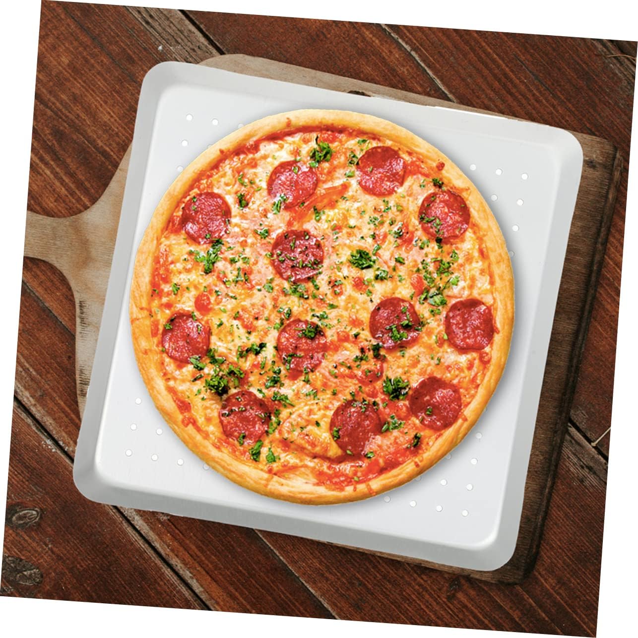Ciieeo Square Perforated Aluminum Alloy Pizza Baking Pan Nonstick Easy to Clean Even Heat Distribution for Home Baking and Pizza Preparation