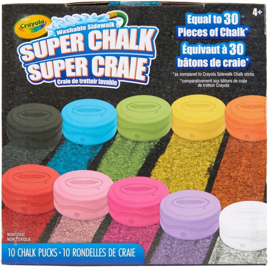 Washable Sidewalk Chalk for Kids, Long Lasting Super Chalk Set, Outdoor Chalk, 10 Assorted Colors