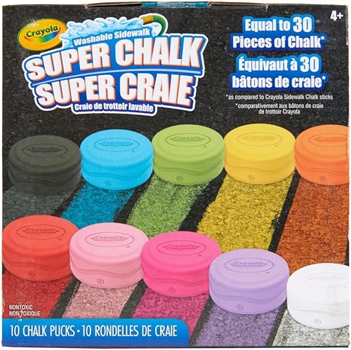 Crayola Tiza lavable para acera para niños, juego de tiza súper duradera para exteriores, 10 colores surtidos
