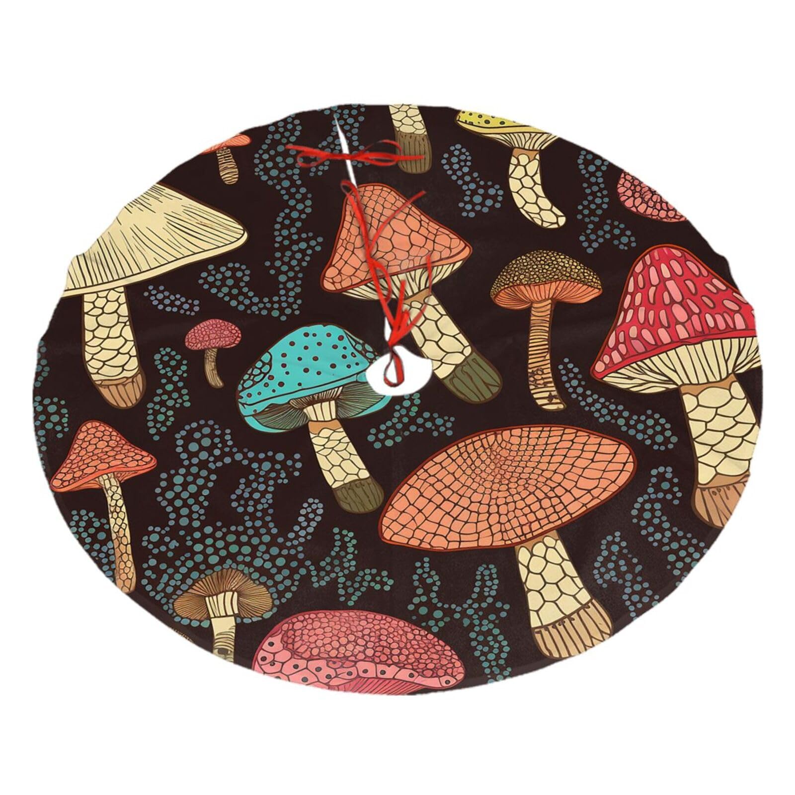 Mushroom Christmas Tree Skirt 48",Soft Plush Xmas Tree Mat Christmas Tree Oranment for Merry Christmas Party Holiday Indoor Outdoor Decorations