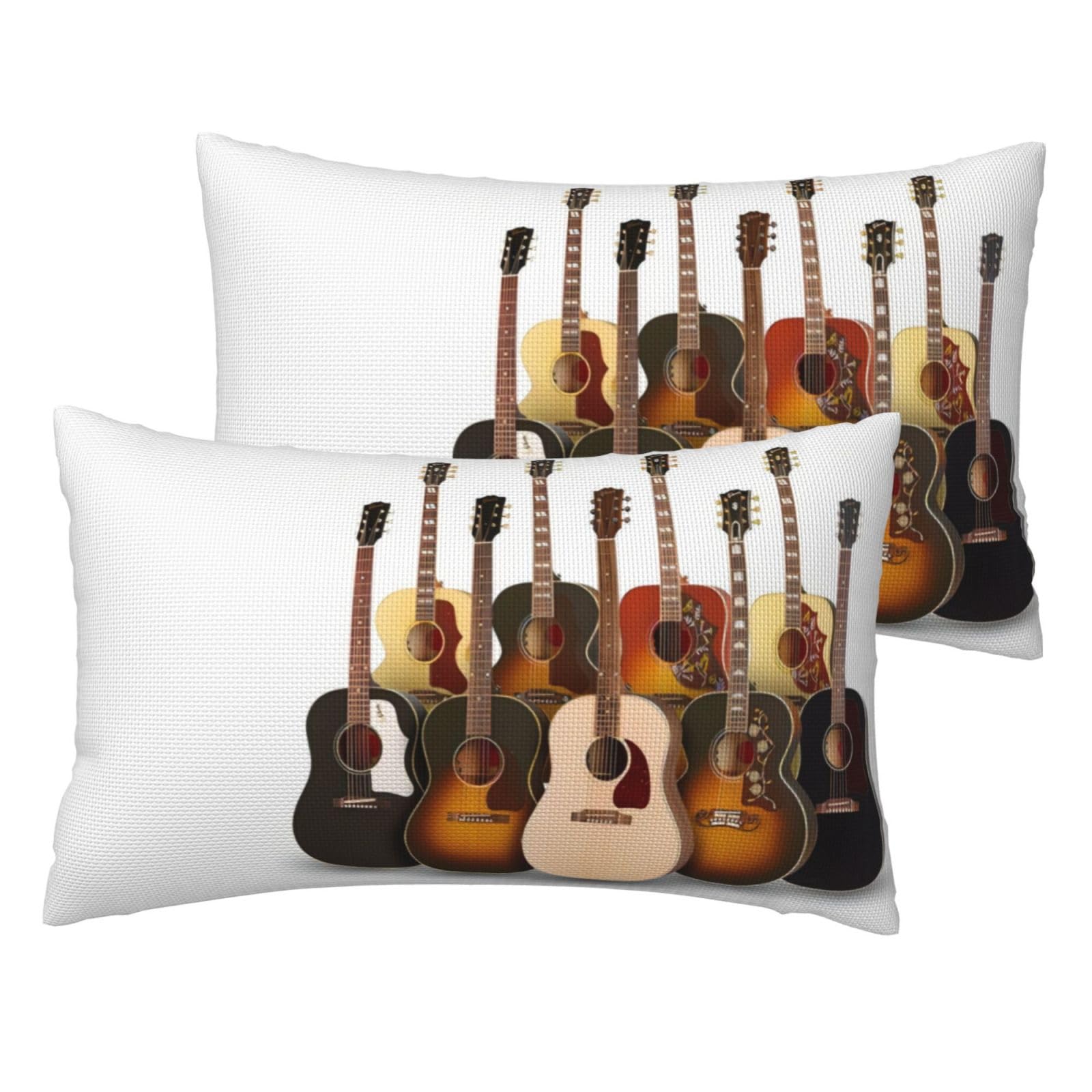 Taies d'oreiller guitare en imitation lin | Lot de 2 housses de coussin déco musique