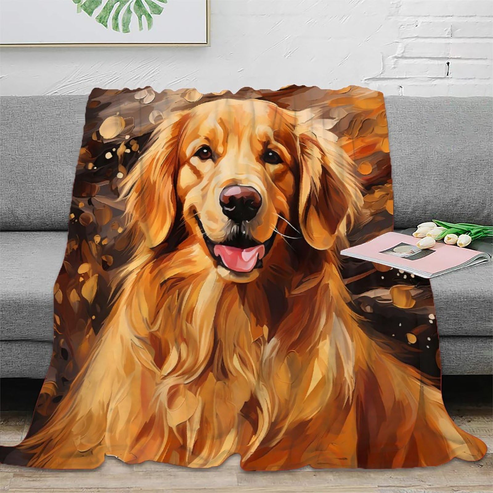 Couverture Golden Retriever 3D en microfibre chaude pour lit et canapé 150x200cm