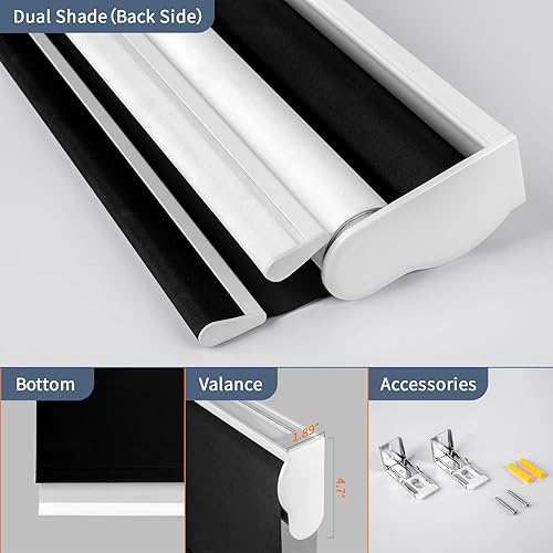 Miniatura 6 de Persianas enrollables manuales de poliéster de doble capa para día y noche, persianas opacas y filtrantes de luz, personalizan el tamaño del color