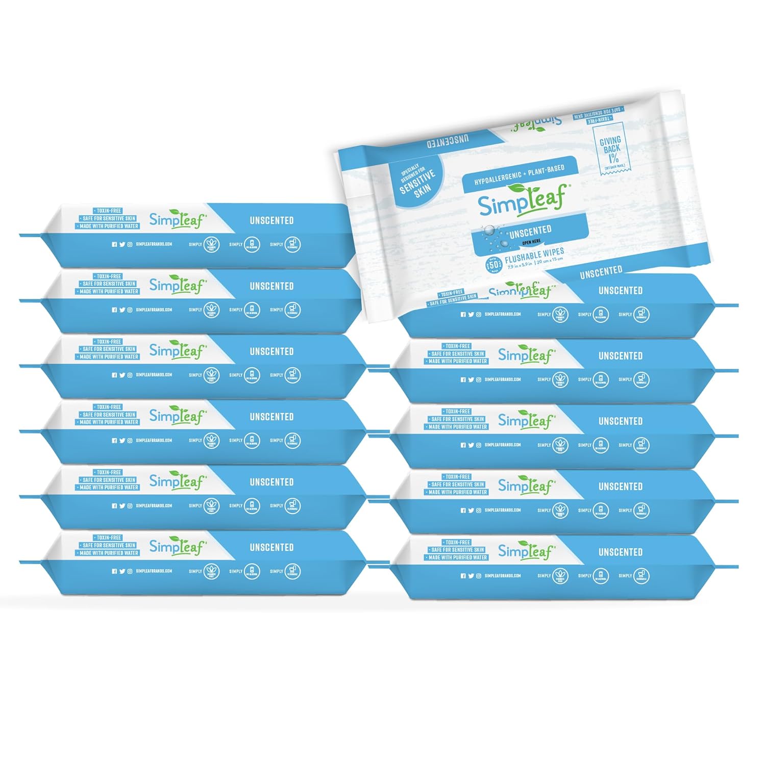 Flushable Wet Wipes Unscented | Plastic Free, Paraben & Alcohol Free | Hypoallergenic & Safe for Sensitive Skin | Soothing Aloe Formula | Adult Toilet Wipes (12 x 50 Counts Pack) 600 Counts