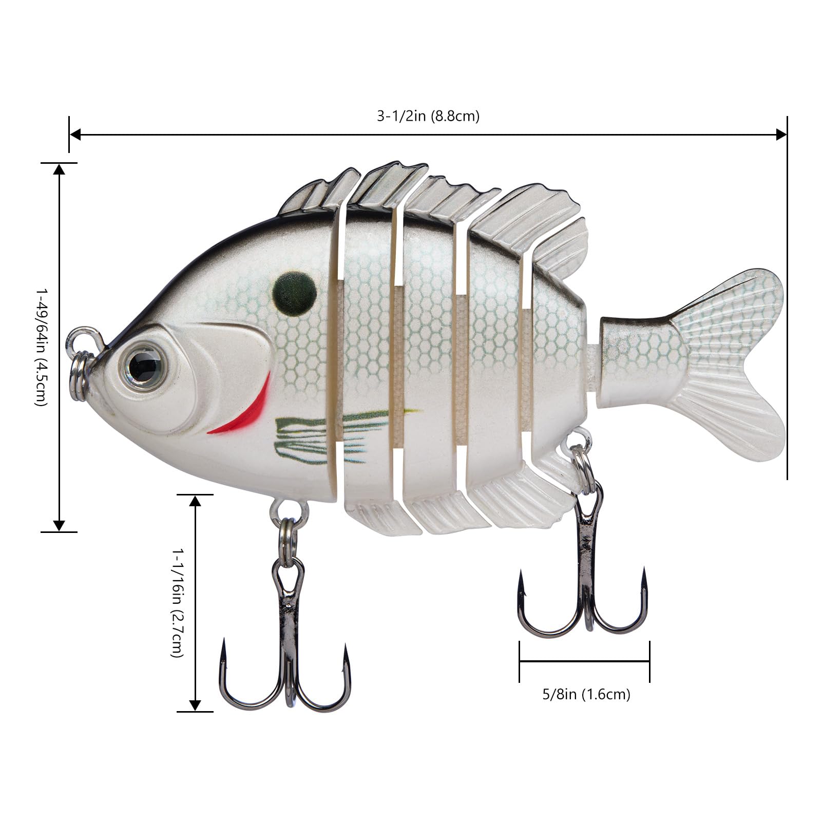 BASSDASH SwimPanfish - Señuelos de pesca multiarticulados para pesca de agua salada, 8.9 cm/24.1 g, paquete de 4