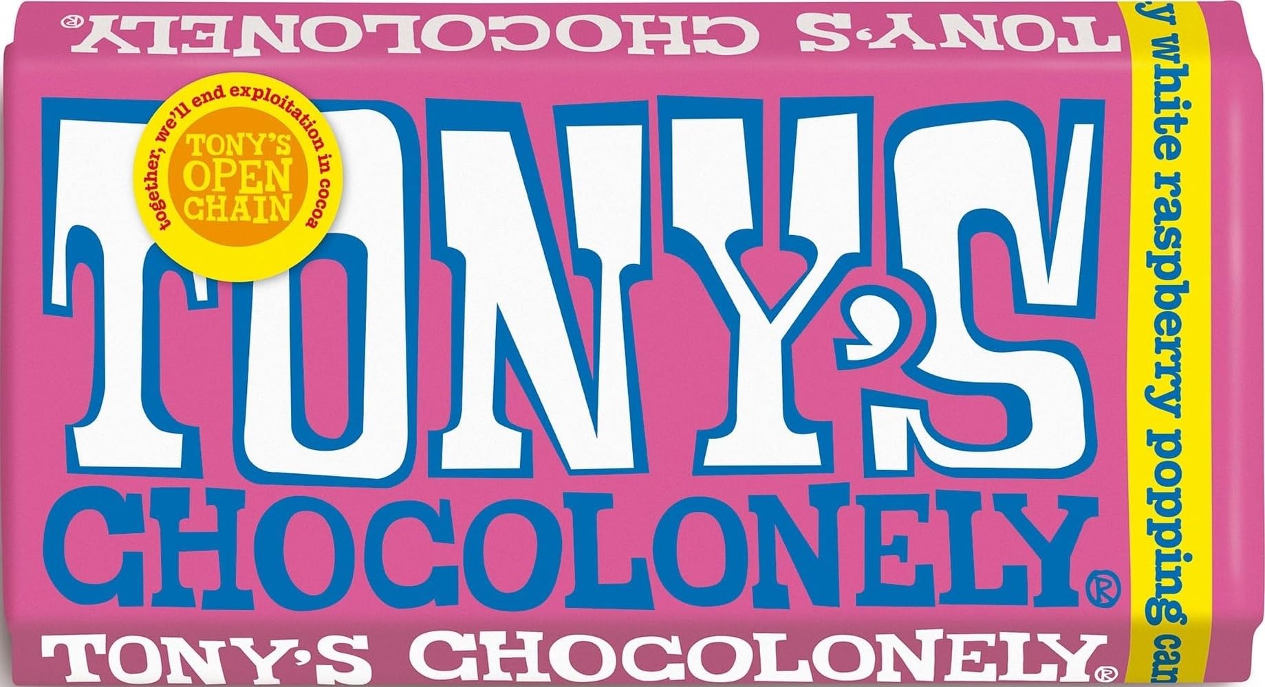 Tony's Chocolonely White Raspberry Popping Candy Chocolate Bar - 180g White Chocolate, Gift, Vegetarian - Belgian Fairtrade Chocolate