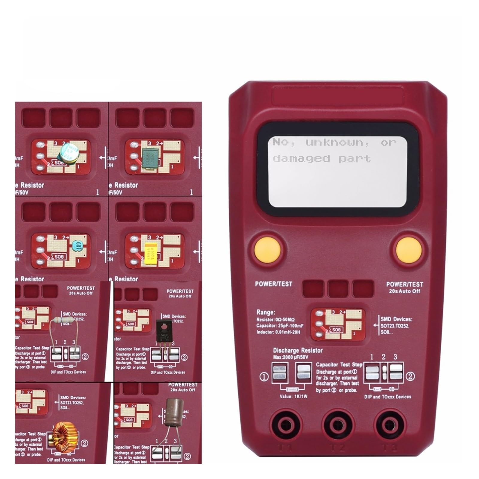 Transistor Digital SMD Componentes Tester Diodo Triodo Capacitancia Inductancia Multímetro Medidor(Pro-Red)