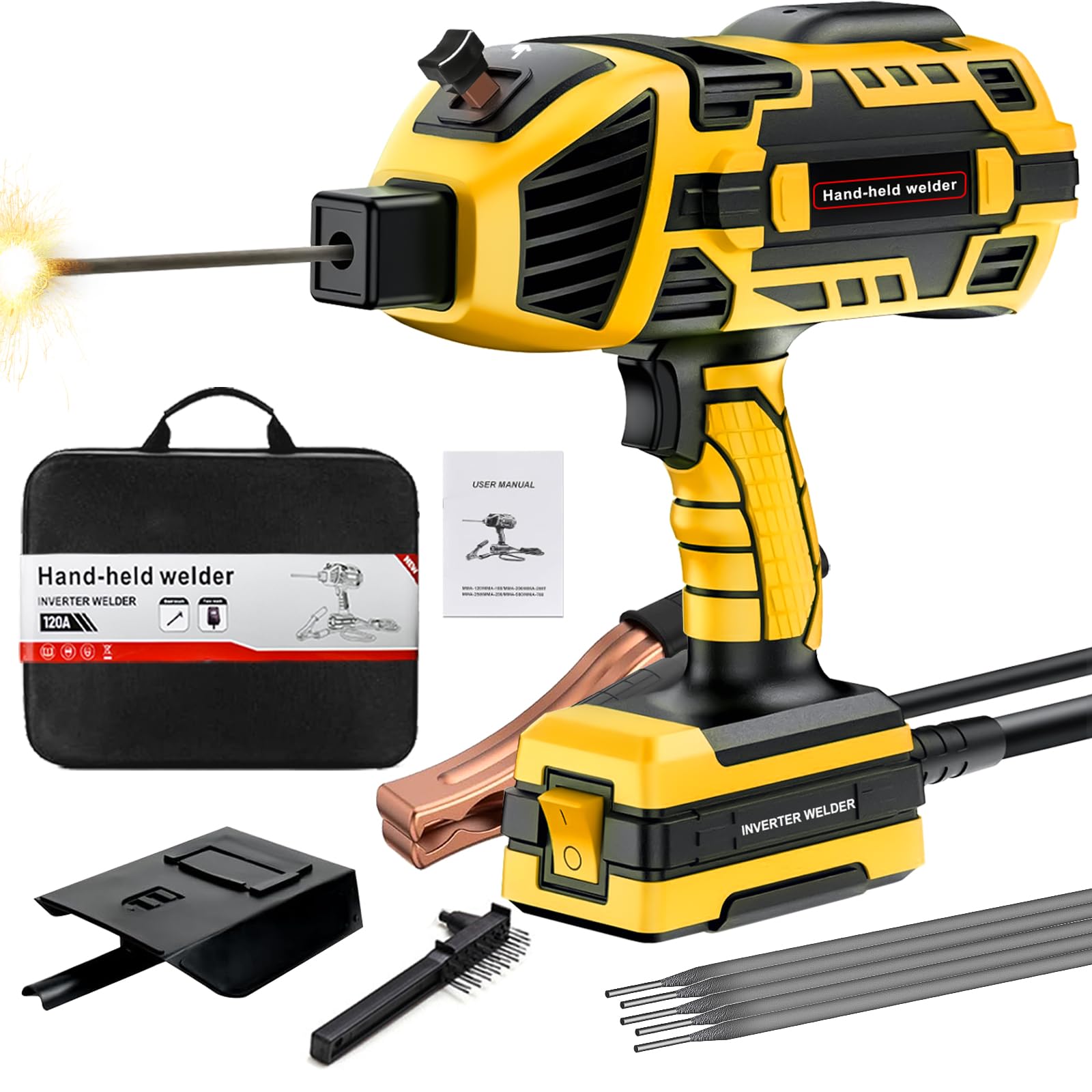 Handheld Welding Machine 110V 120A Portable Electric Welder Machine ARC Welder Gun with IGBT Inverter 5 Variable Current Adjustment for 3/32"-1/8" Welding Rod Tool