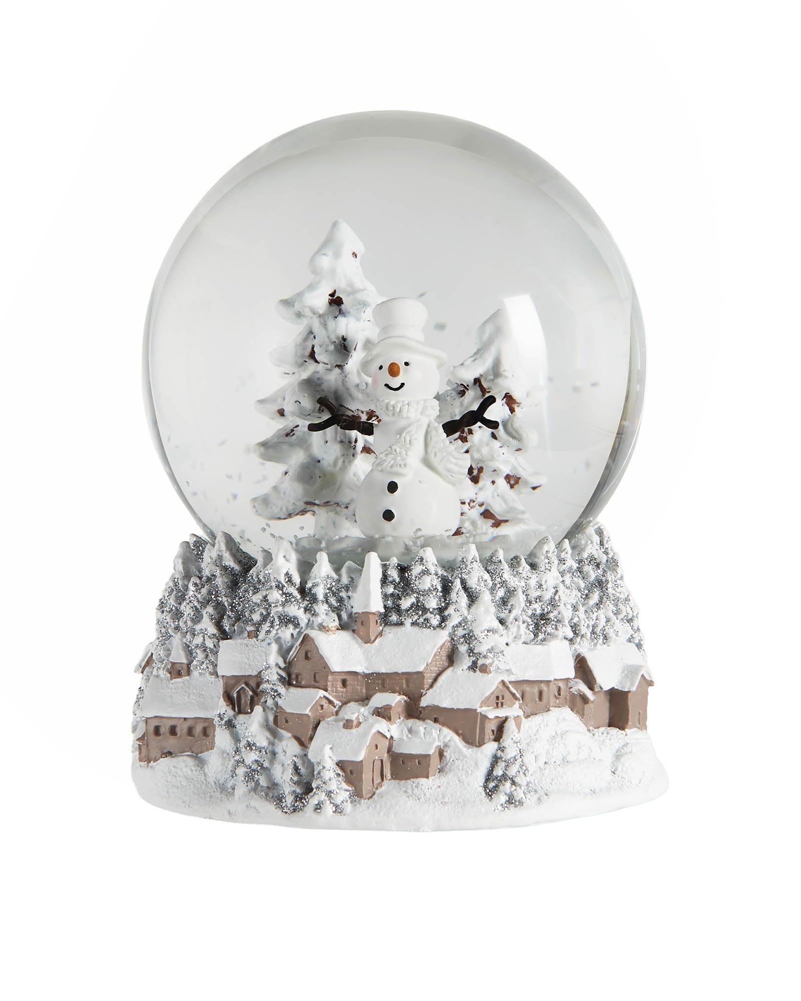Snowman Snow Globe – 14 cm Christmas Water Globe Ornament with Pink Tree