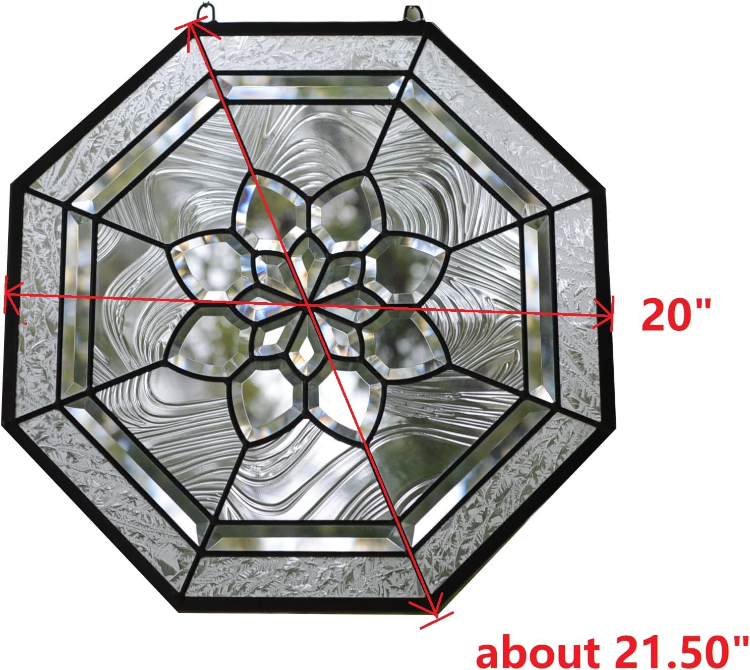 20" x 20" All Clear Stained Glass Octagon Beveled Hanging Window Panel