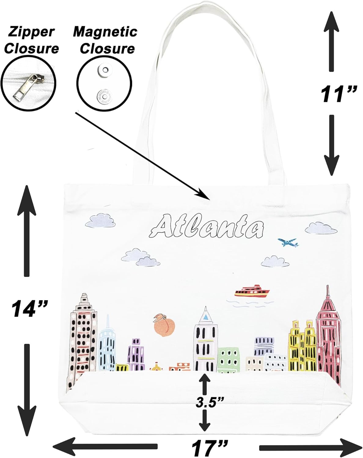City Themed Artwork Tote Bag with Zipper Series- Designed in the USA, 17"x14", Souvenir & Gift - Image 6