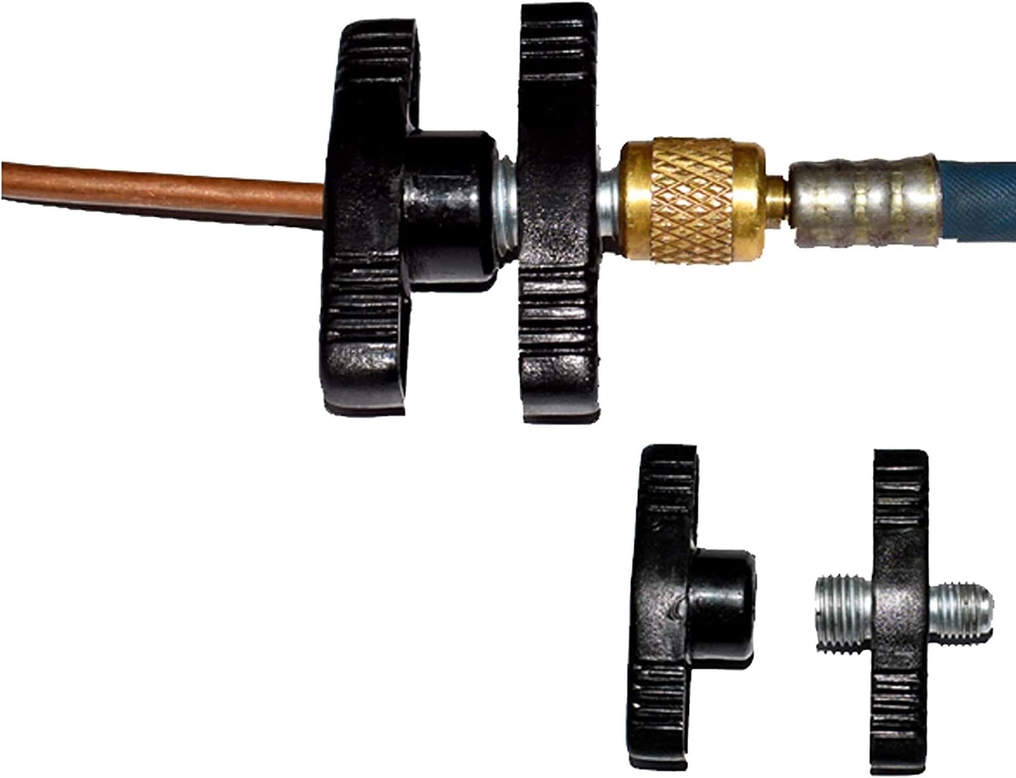 Coupler for 1/4 and 3/16 Pumping and Flushing for Refrigerator and AC Use, Black