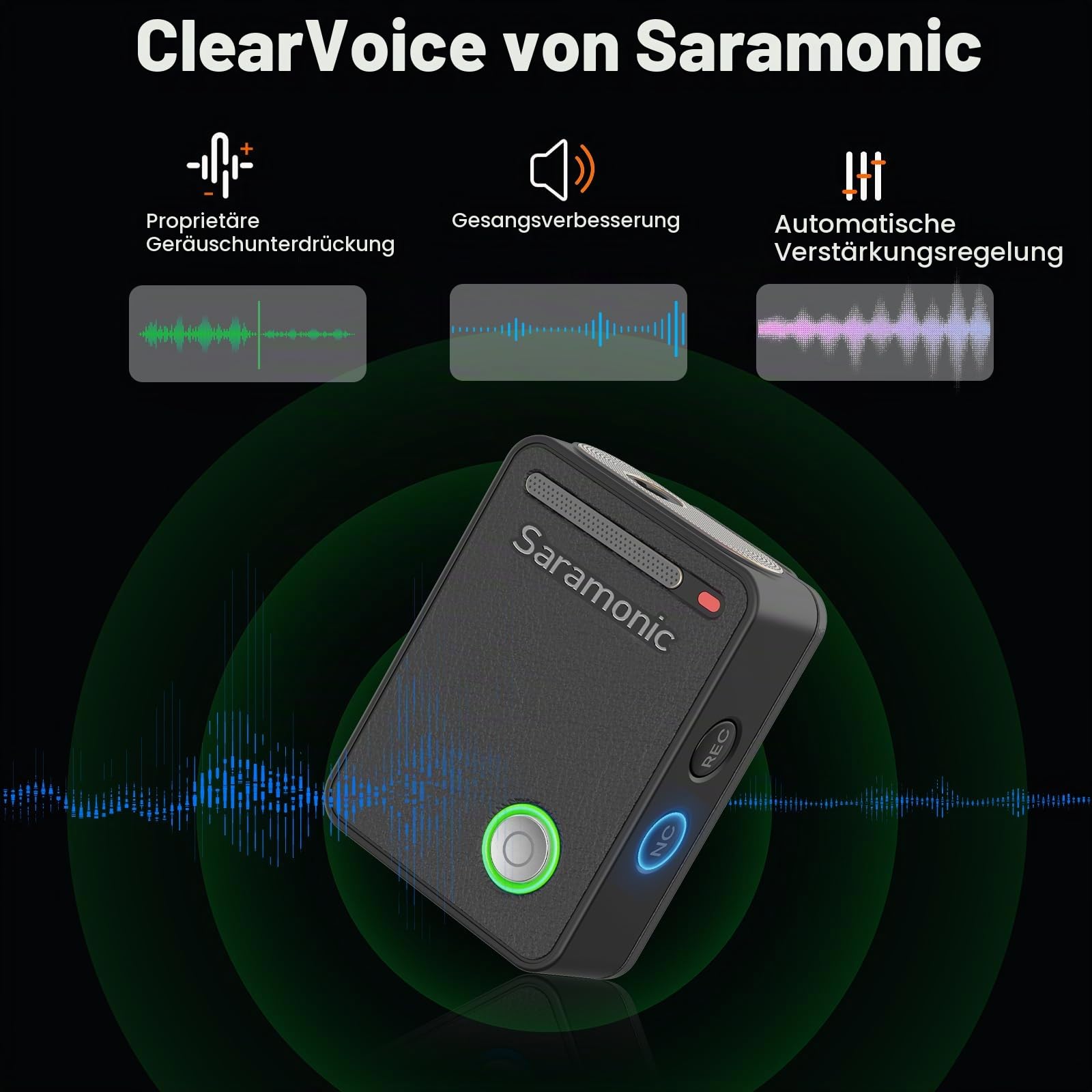 Saramonic Ultra Kabellos Lavalier Mikrofon, 32-Bit Float-Aufnahme, Timecode-Synchronisation, IPX5 wasserdicht, 300M, 130dB SPL, Wireless Mikrofon Handy für iPhone Android Kameras, Smartphone