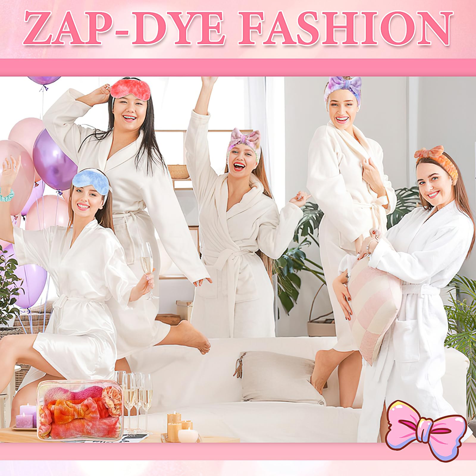48 articoli per feste per pigiama party per ragazze, 12 fasce rosa spa, 12 maschere per occhi in peluche, 12 elastici in velluto rosa e 12 sacchetti da toilette trasparenti per regali di Natale