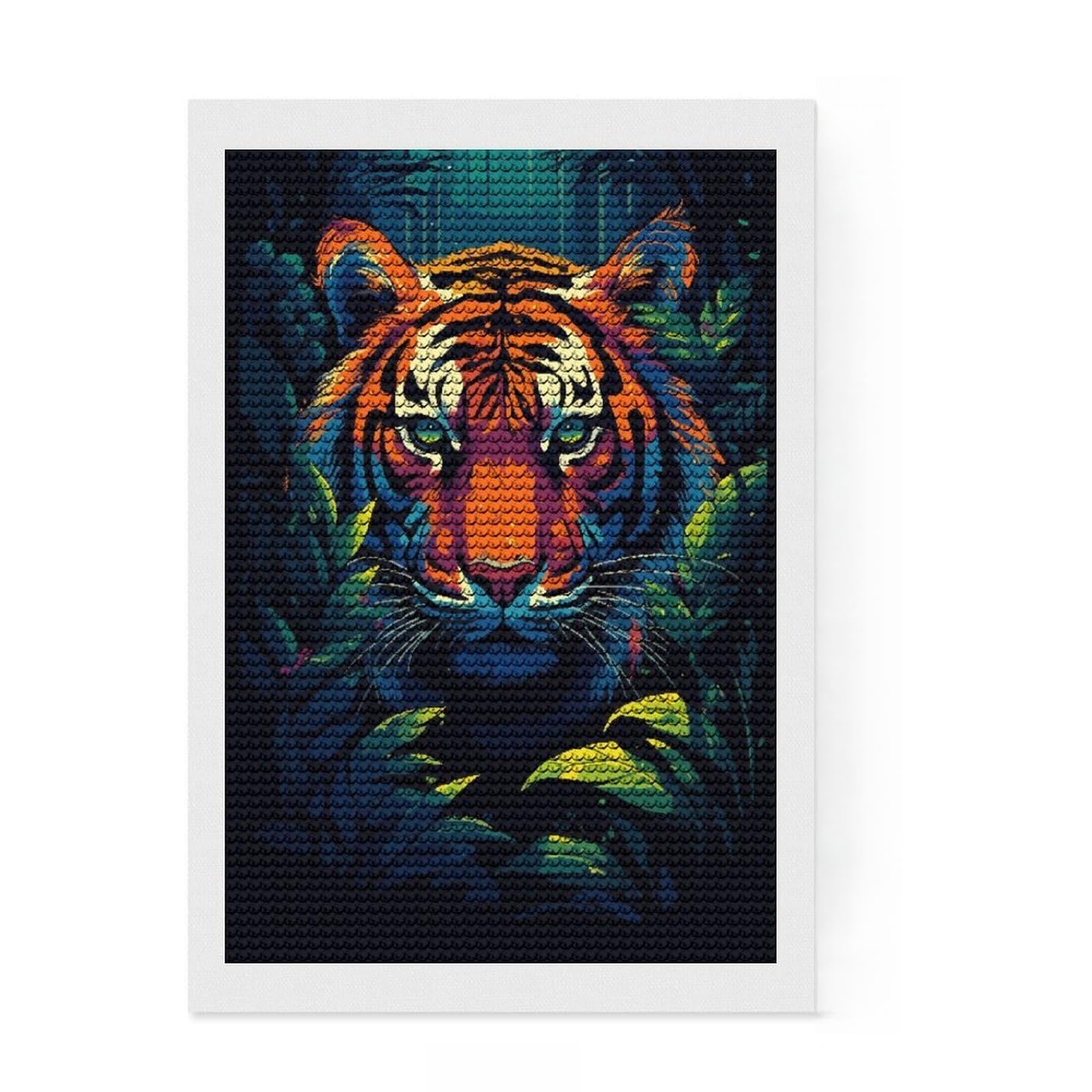 Junmoney Tiger Tropical Pixel Art Diamond Art Canvas 8"x12", for Teens, Enjoyable At-Home Hobby, Office Decor, Gift Idea, Pleasing Wall Art Project
