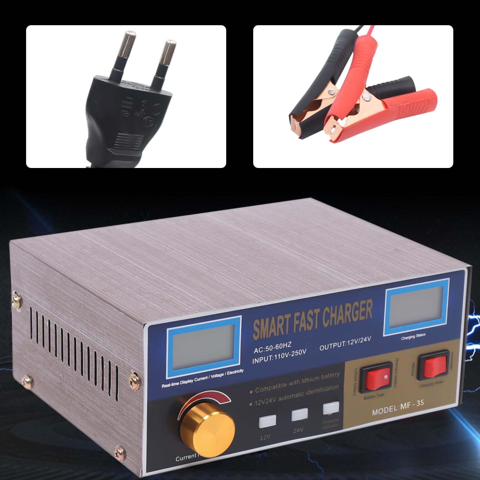 15 Amp Batterieladegerät, 12V 24V LiFePO4 Autostarthilfe 9-Stufen
