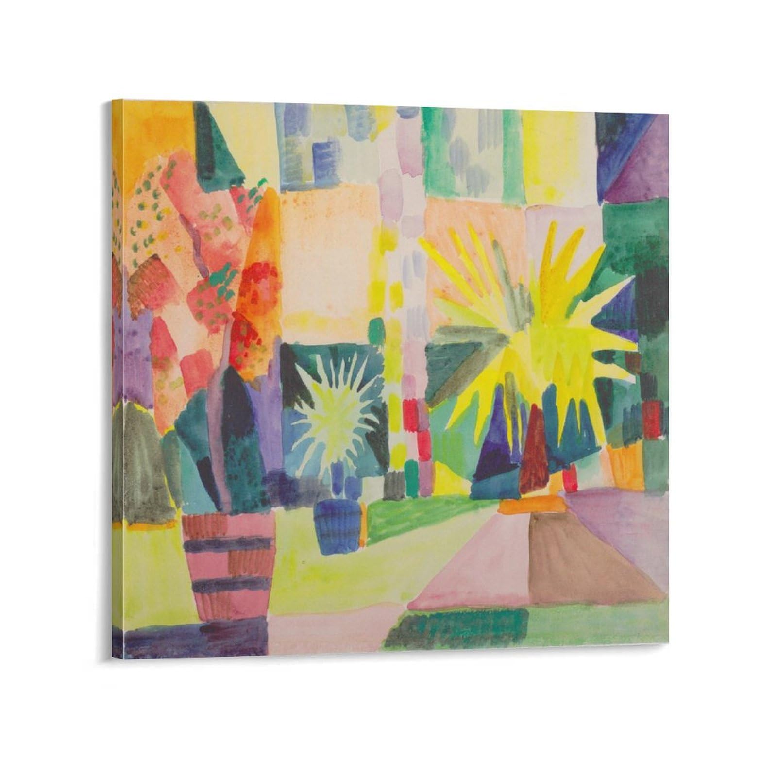 August Macke-Impressionism，Expressionism-Garden on Lake Thun Art Poster Canvas Painting Decor Wall Print Photo Home Modern Decorative Posters Framed/Unframed 16x16inch(40x40cm)