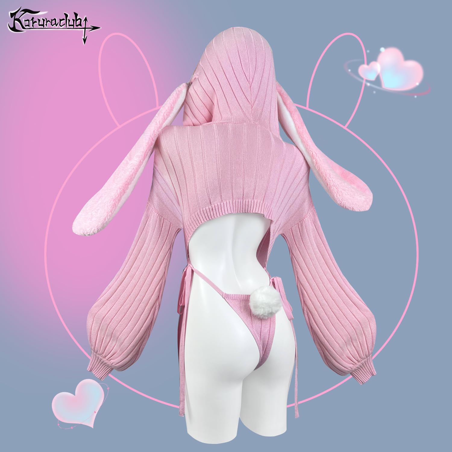 KORURACLUB Cosplay Sexy Bunny Outfit (3-Piece Set) Cosplay lingerie for women Animal Costumes Bunny Bodysuit: Pink XS-M