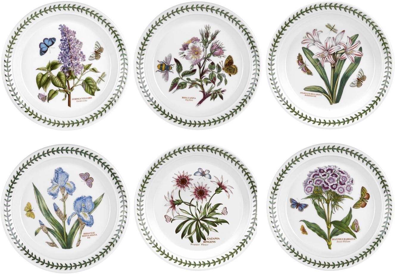Botanic Garden Plate, Set of 6 - various motifs, Dia.20cm , White