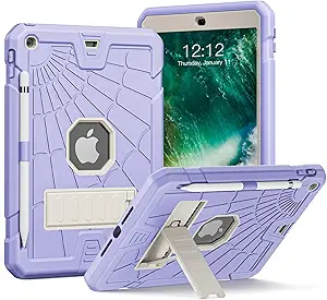 SIBEITU iPad 6th Generation Cases for Kids | iPad 5th Generation Case 9.7 inch w/Pencil Holder iPad 9.7 Case w/Stand for Boys Girls | Heavy Duty Rugged iPad Case for 6th/5th 2018/2017 Purple