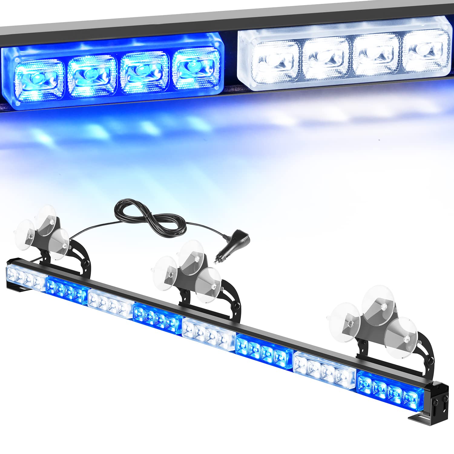 Photo 1 of Nilight Traffic Advisor Emergency Strobe Light Bar 35Inch 32LED 21 Flash Patterns Directional Safety Warning Lights with Cigar Lighter on Trucks Police Cars Construction Vehicles, 2 Years Warranty Blue Mix White
