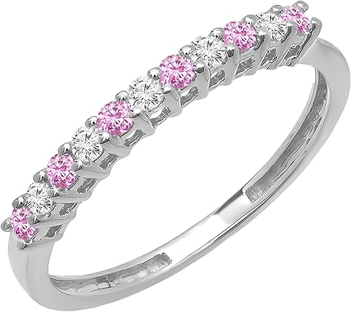 Dazzlingrock Collection Alianza de boda apilable con piedras preciosas o diamantes redondos alternativos para mujeres en oro