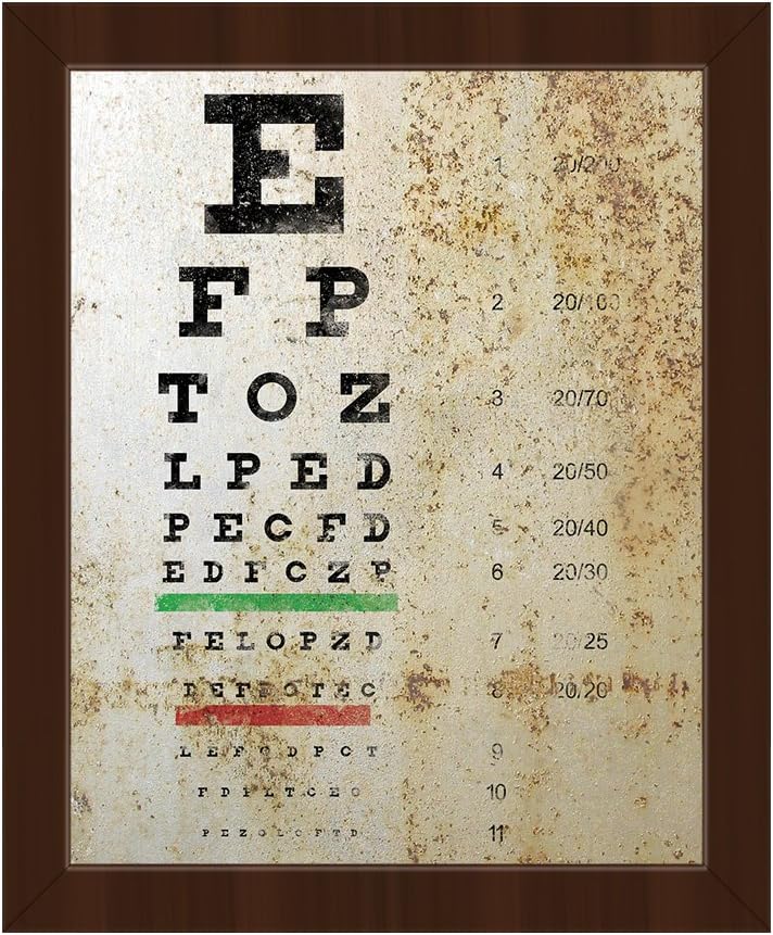 grunge eye chart distressed antique vintage optician s logmar snellen chart vision test in rust rusty pattern wall art print on canvas with espresso frame home kitchen